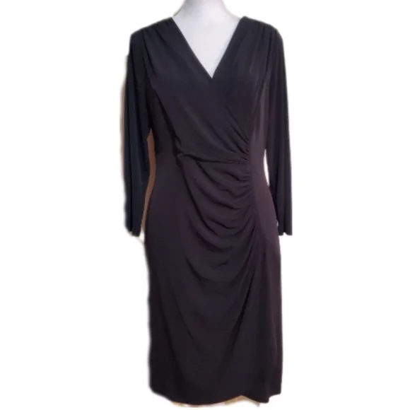 calvin klein black ruched dress CALVIN KLEIN Womens Black Zippered Ruched Cut Outs Lined Sleeveless V Neck Full-Length Formal Gown Dress 14
